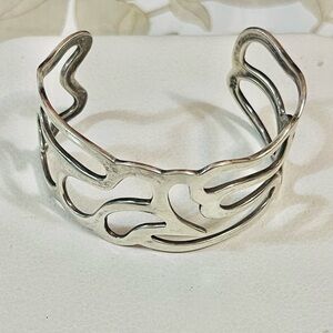 VTG Southwest 925 Sterling Silver Modernist Wide Cuff Heavy Bracelet 6.5"-6.75”